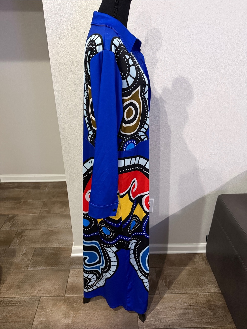 Vibrant Blue Abstract Print Button-Front Dress - Picture 4 of 4